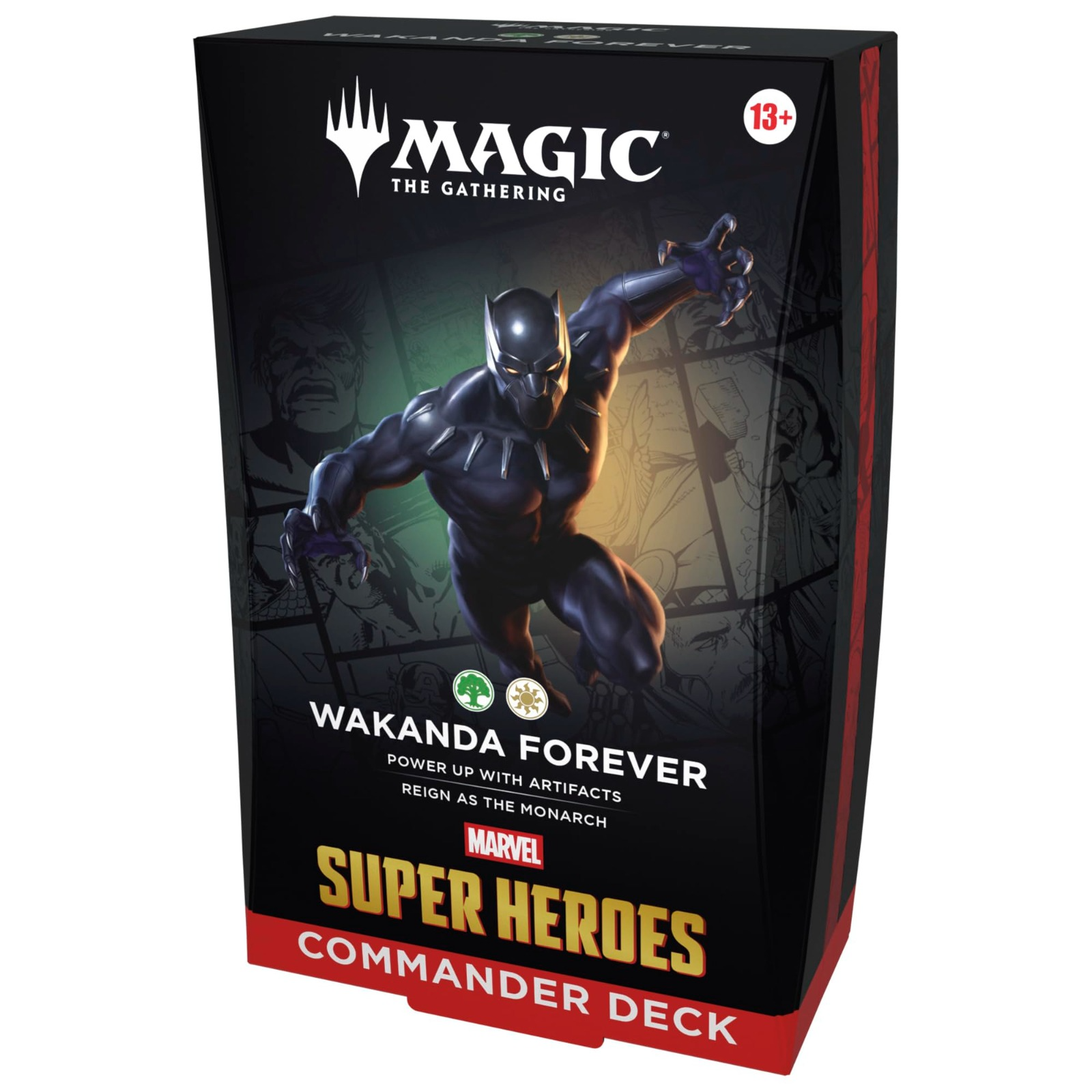 Scatola per mazzo Commander di Magic: The Gathering Marvel Super Heroes, con Black Panther in copertina.