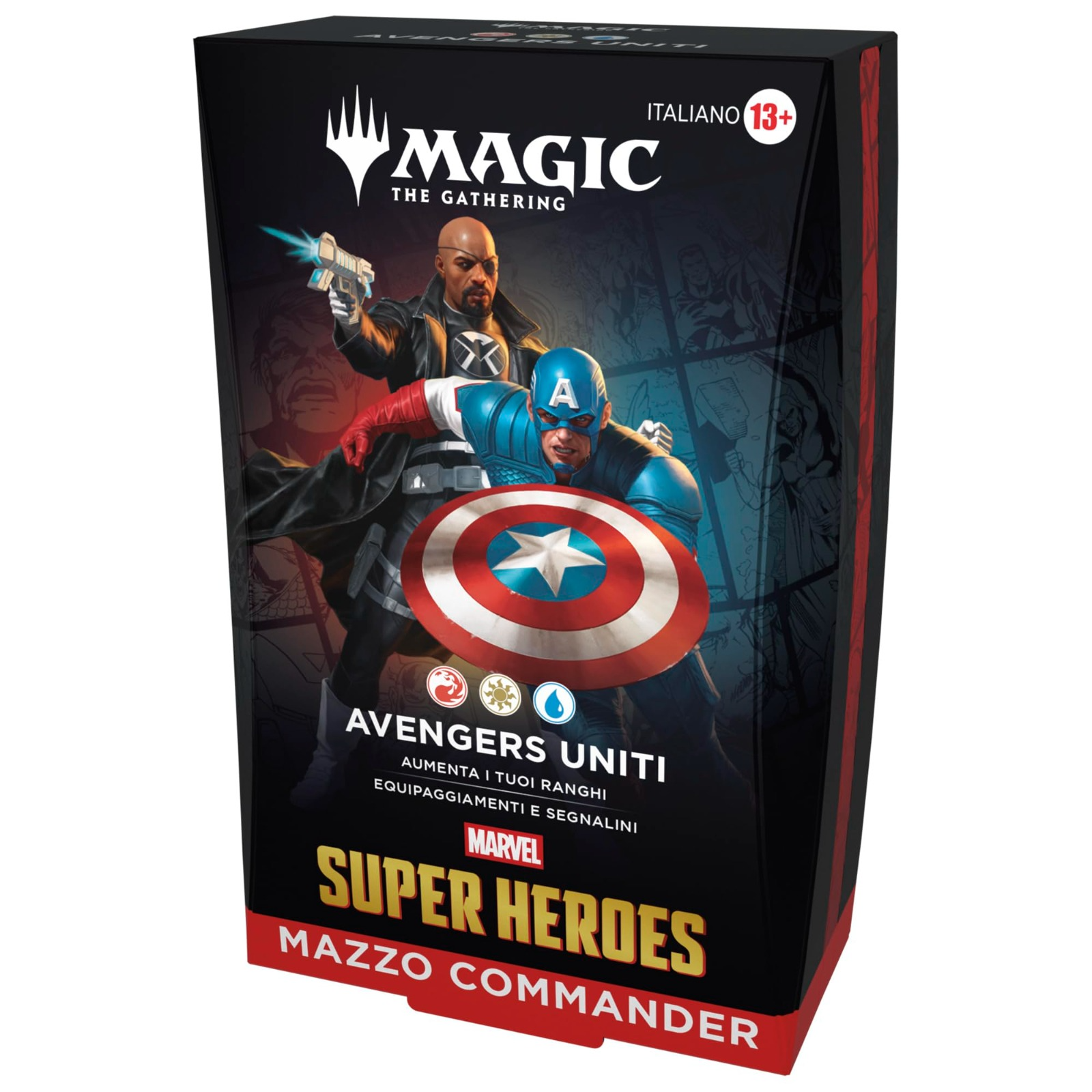 Magic: The Gathering Avengers Uniti Super Heroes Commander box con illustrazione di Capitan America