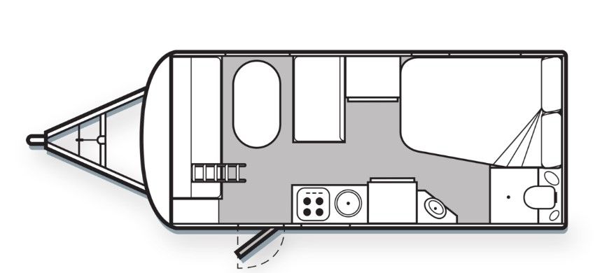 a black and white floor plan of a caravan