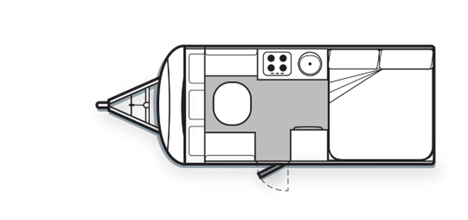 a black and white floor plan of a caravan