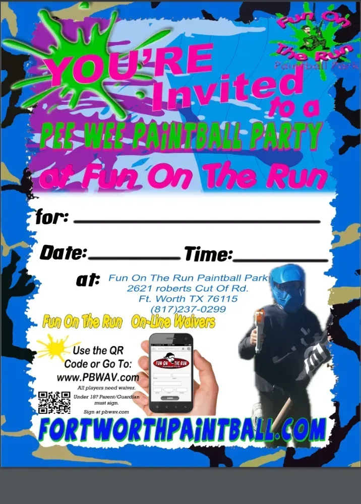 Pee Wee Paintball Party Invitation Preview