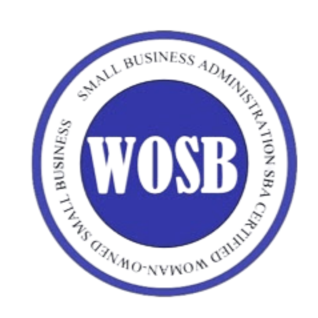 WOSB circular logo with blue center and white ring reading Small Business Administration Women-Owned Small Business Certification