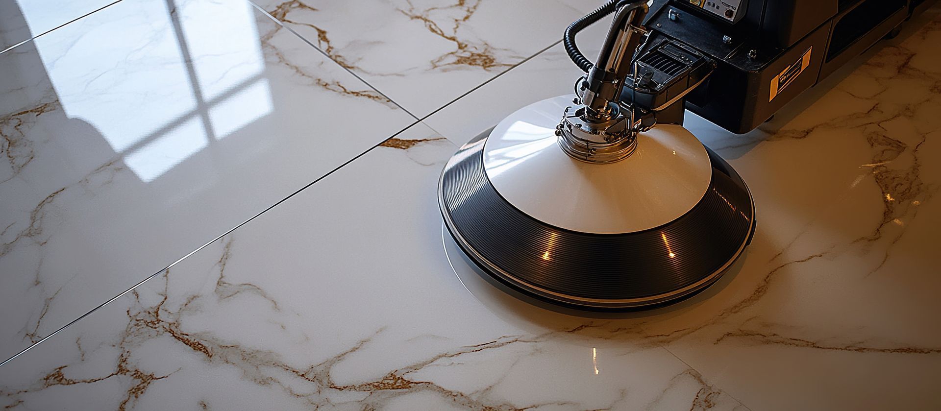 A concrete floor with a marble pattern and a door in the background.