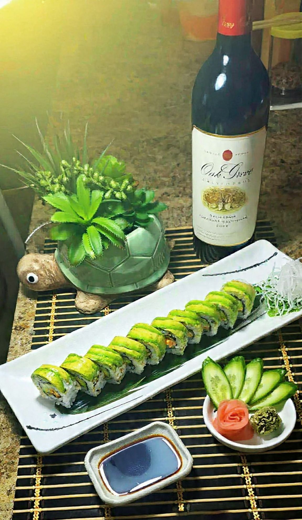 Sushi roll and wine at Mai Thai Sushi & Ramen in Stuart, FL