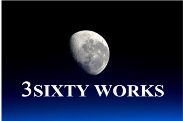 Moon against a dark blue sky. 3SIXTY WORKS in white text at the bottom.