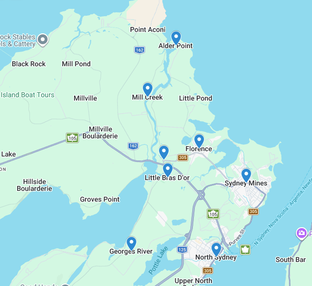 Map showing our foundation repair service area in North Sydney, Nova Scotia