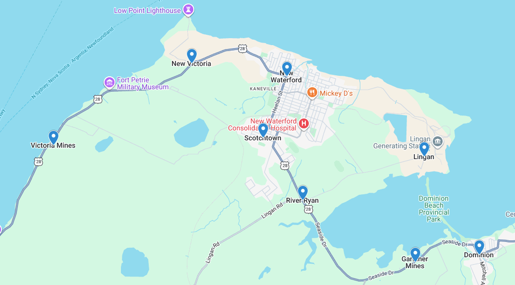 Map showing our foundation repair service area in New Waterford, Nova Scotia