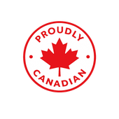 Proudly Canadian badge with a red maple leaf representing our company.