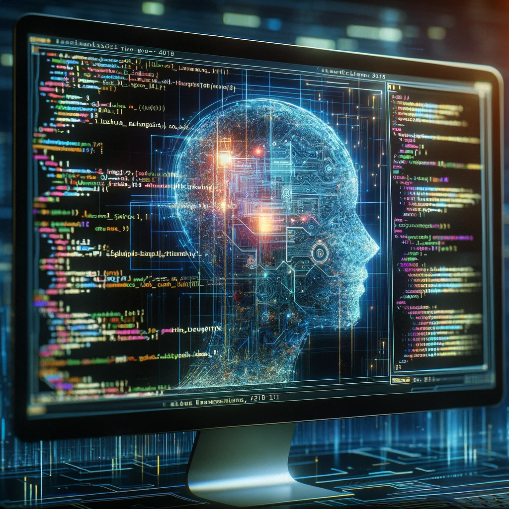 Monitor of AI analyzing the business numbers and code.