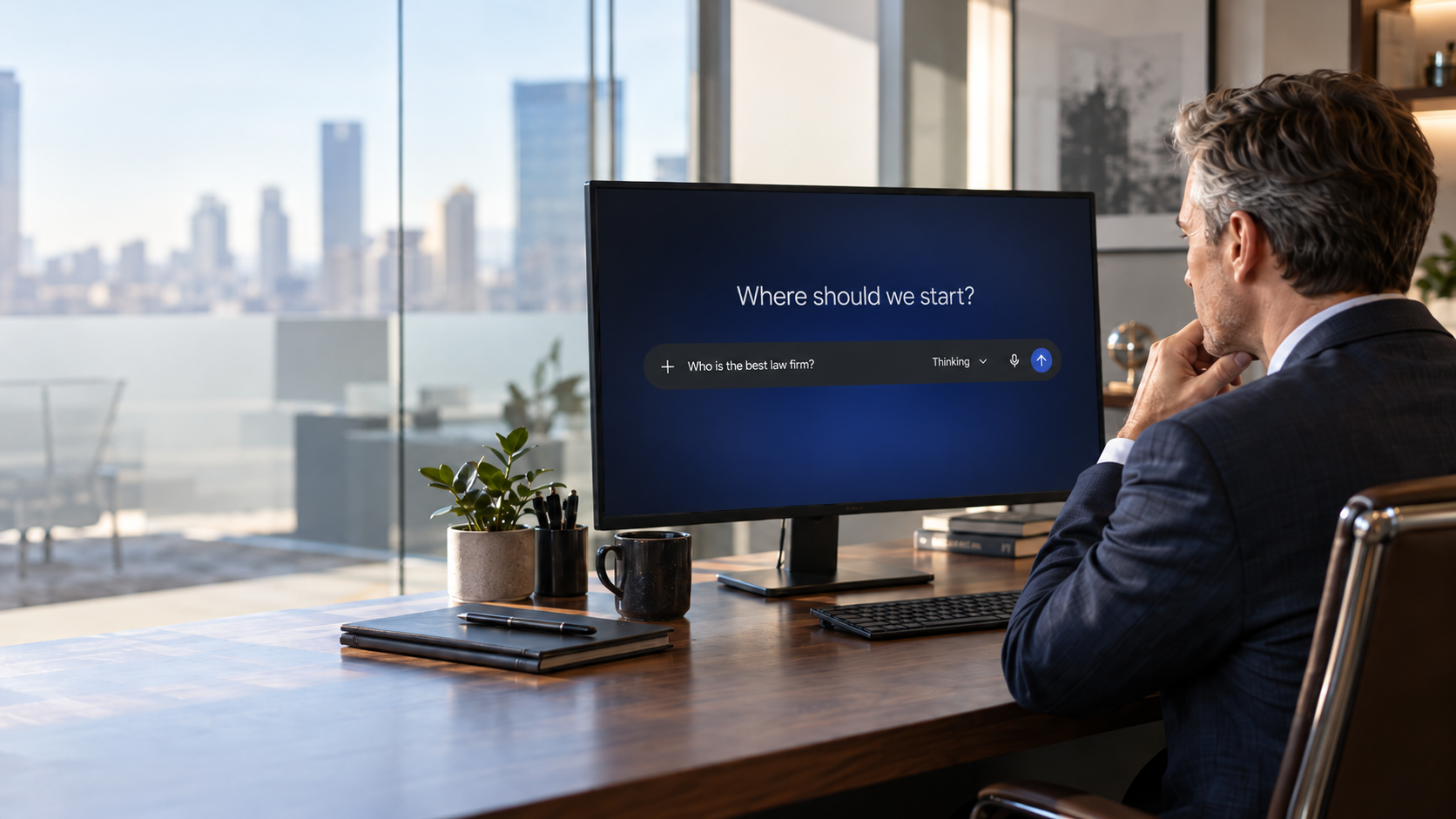 person looking at AI search results.