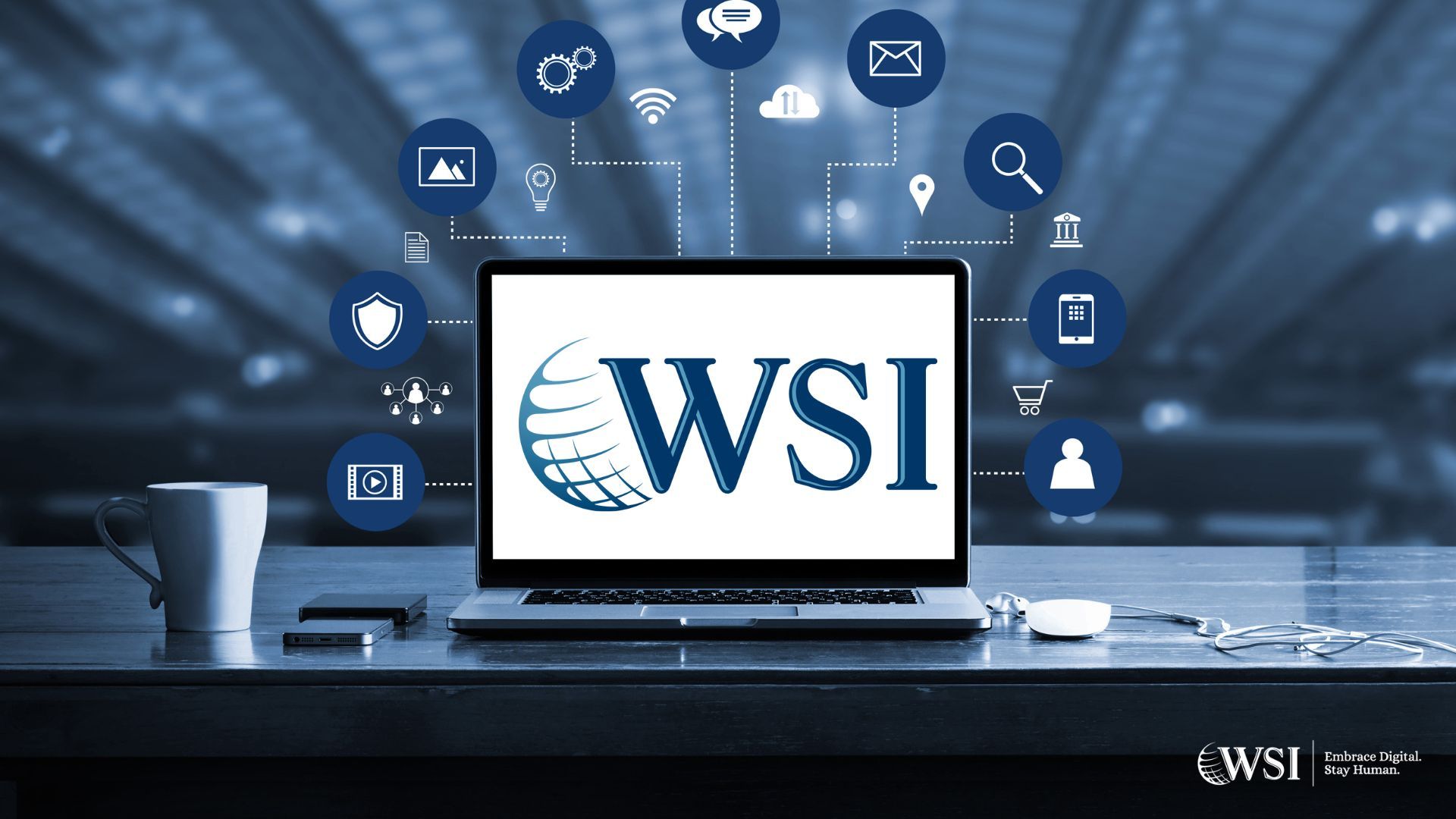 A laptop with the word wsi on the screen
