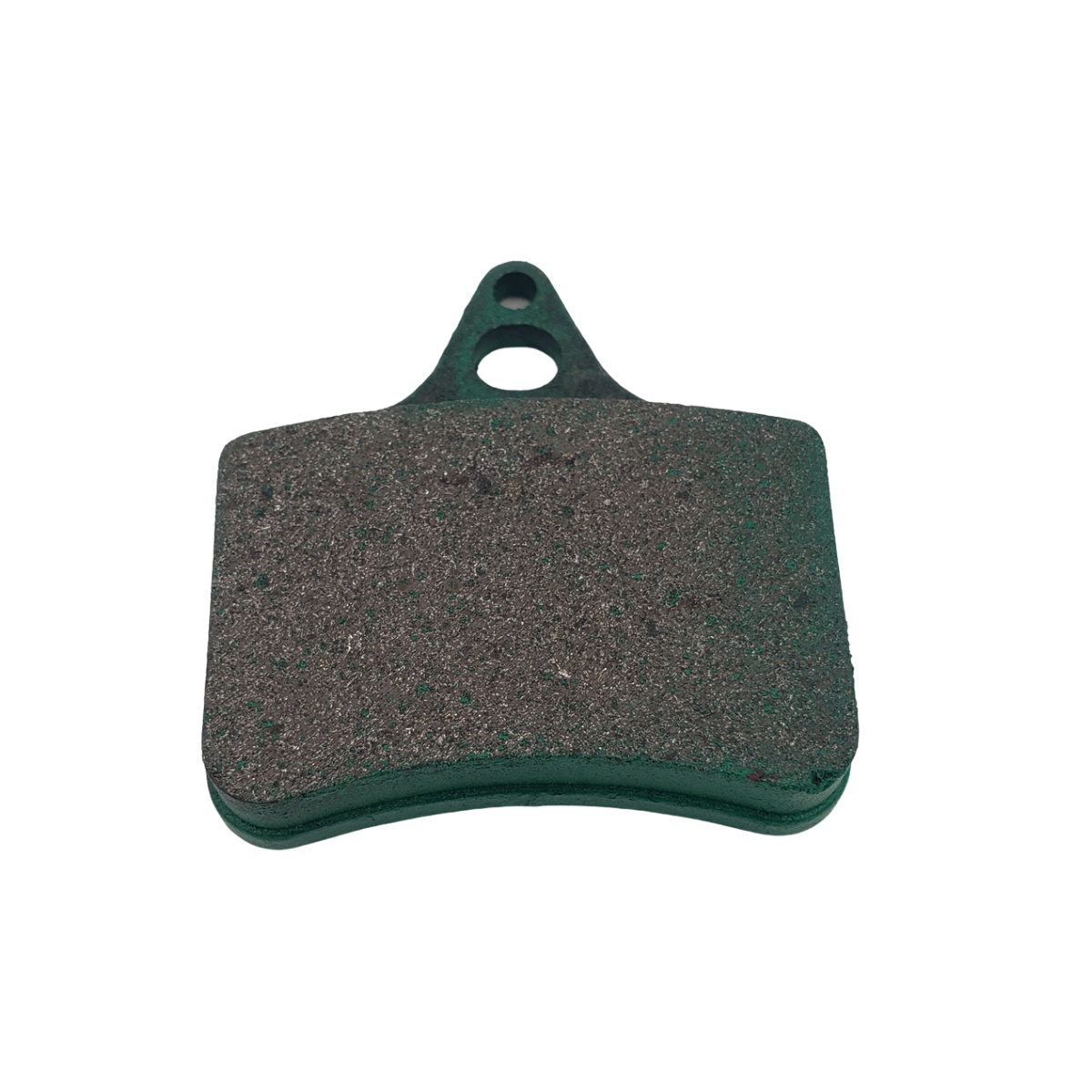 Black and green brake pad on a white background