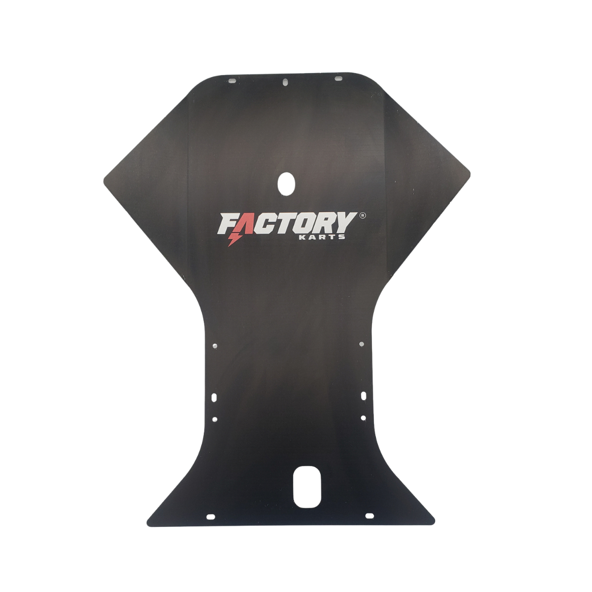 Black FACTORY-branded protective panel with mounting holes on a white background