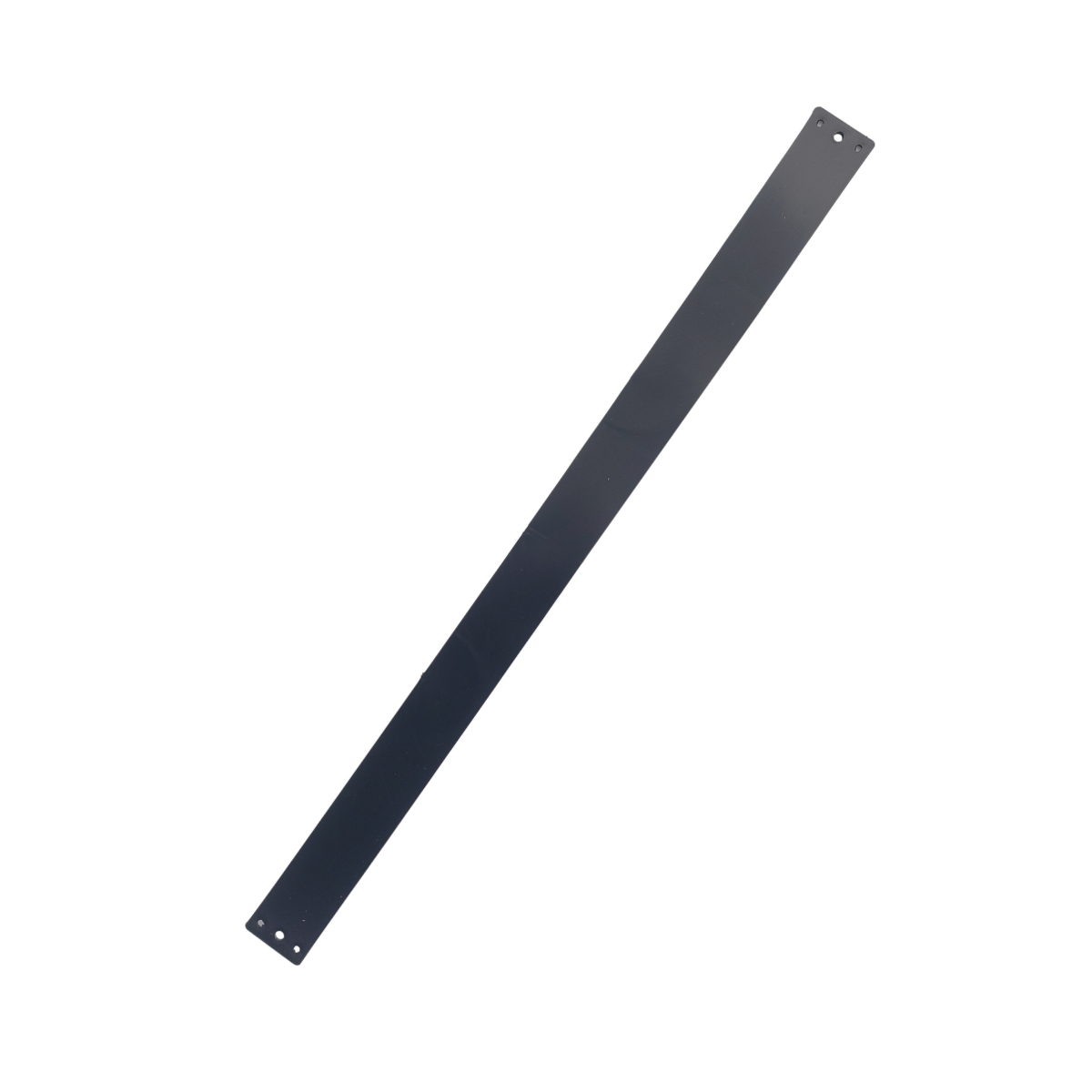 Long black metal strip with holes at each end, shown diagonally on a white background