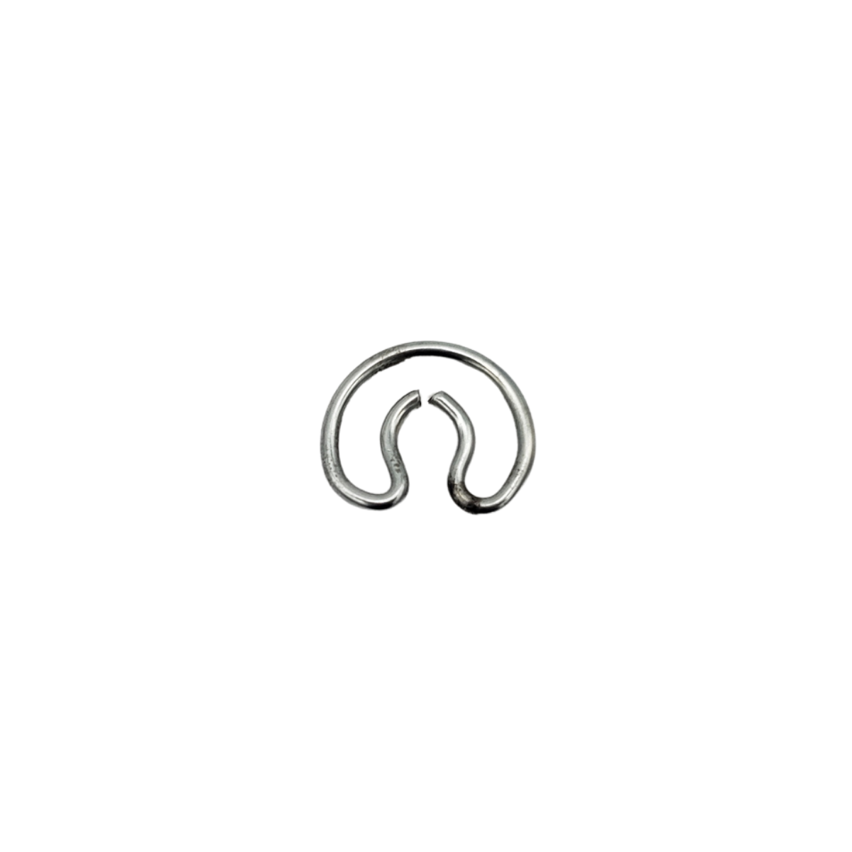 Silver horseshoe-shaped metal clip on a white background