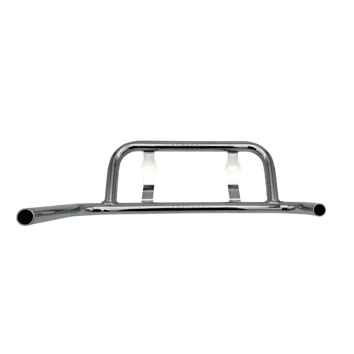 Chrome motorcycle crash bar with padded ends, isolated on white background