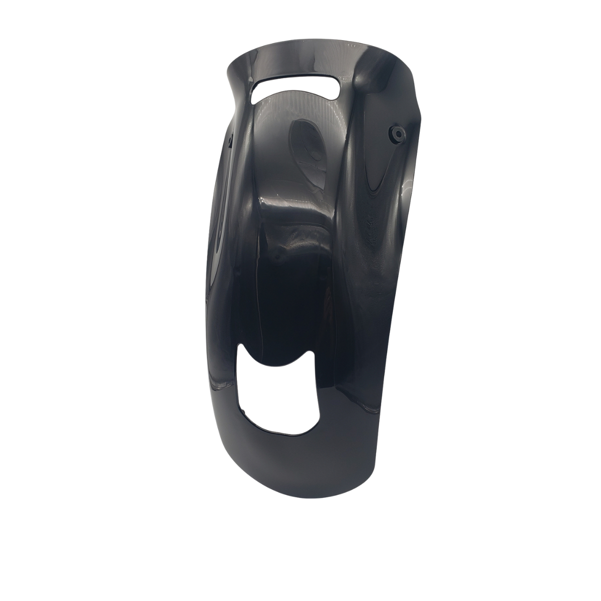Black plastic wall-mounted hook or bracket on a white background
