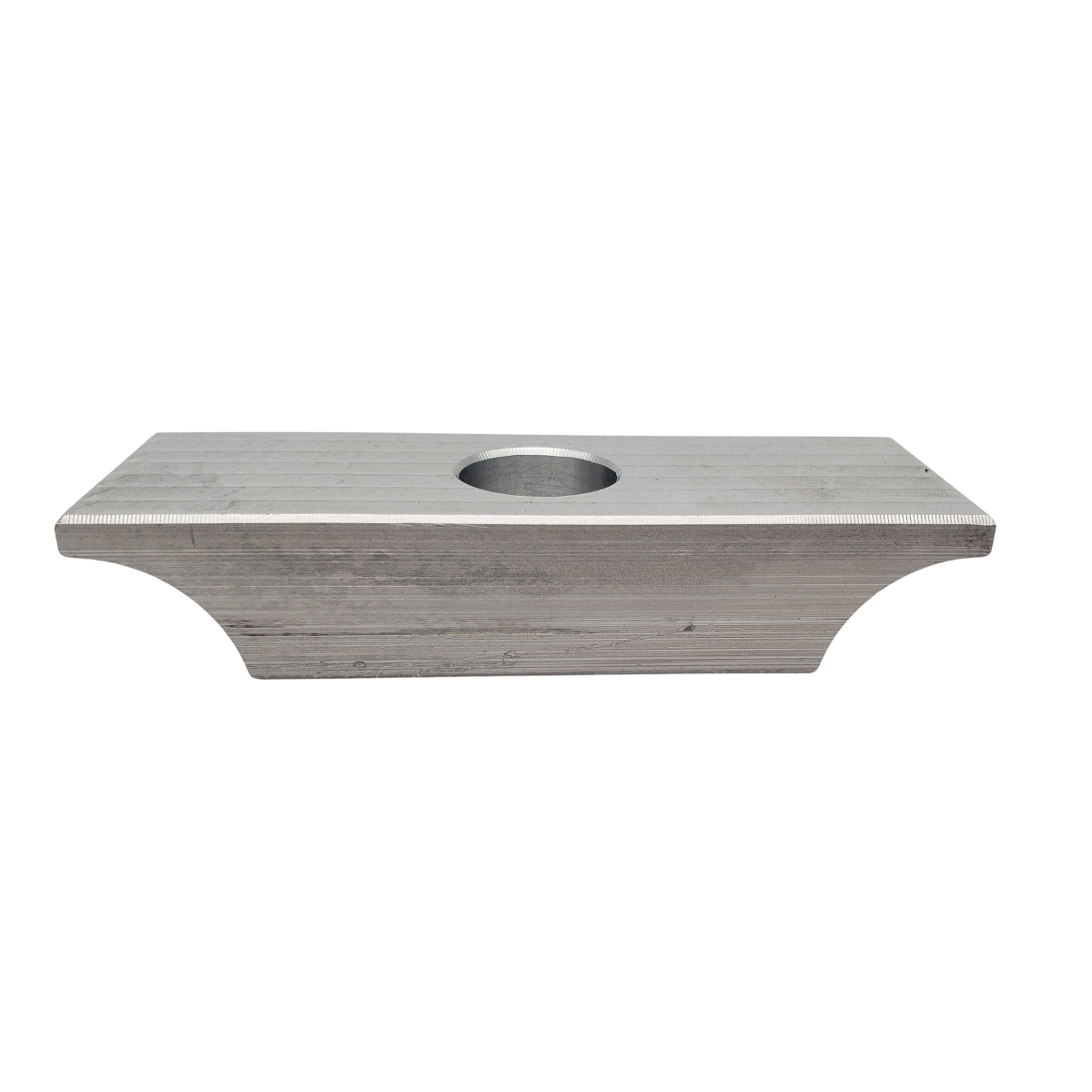 Silver metal blade with a centered hole, shown on a white background