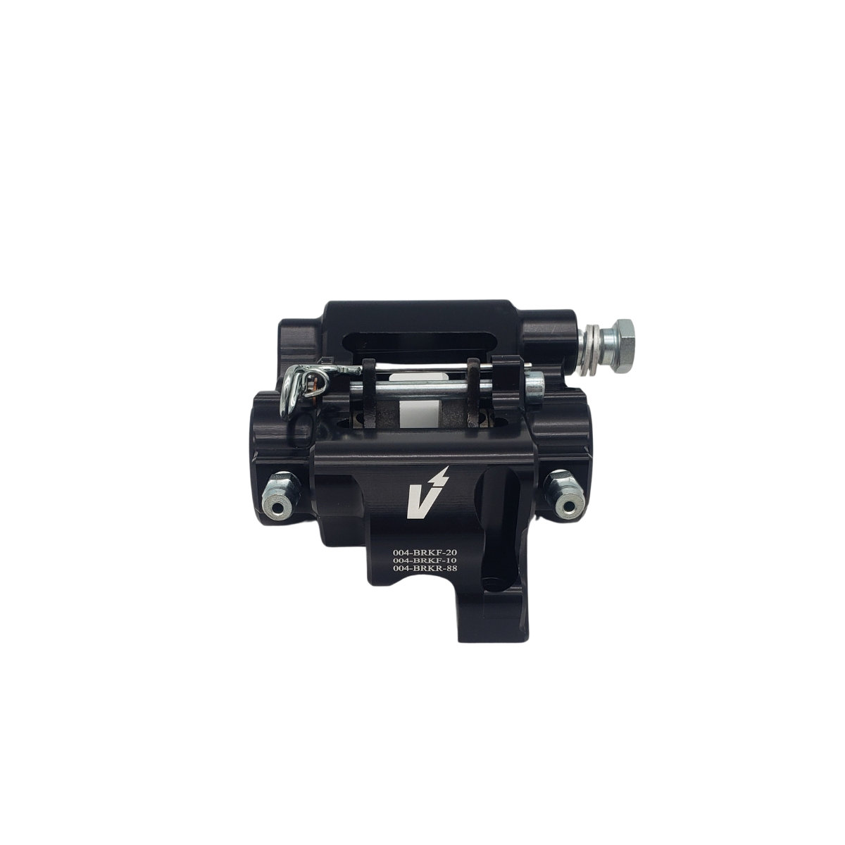 Black metal mechanical latch or bracket on a white background
