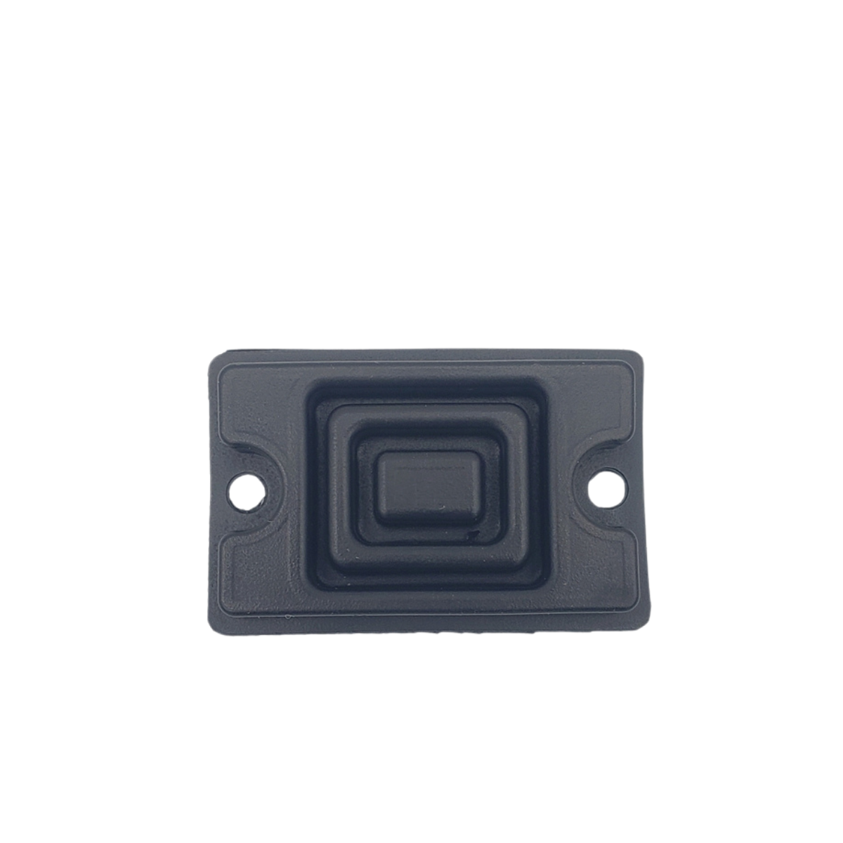 Black rectangular push button panel with two mounting holes. Master Cylinder Gasket.