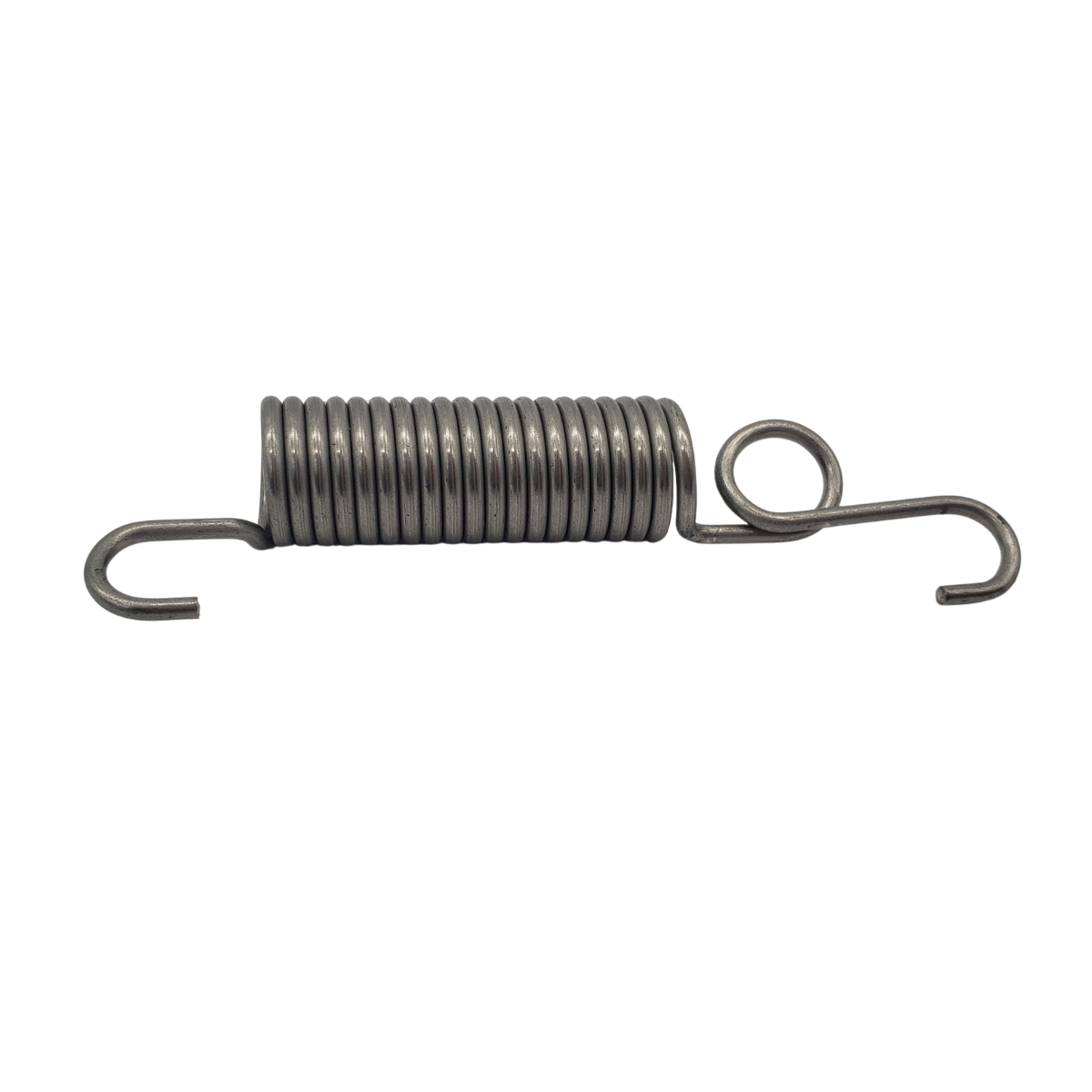 Metal tension spring with hooks on both ends, isolated on a white background