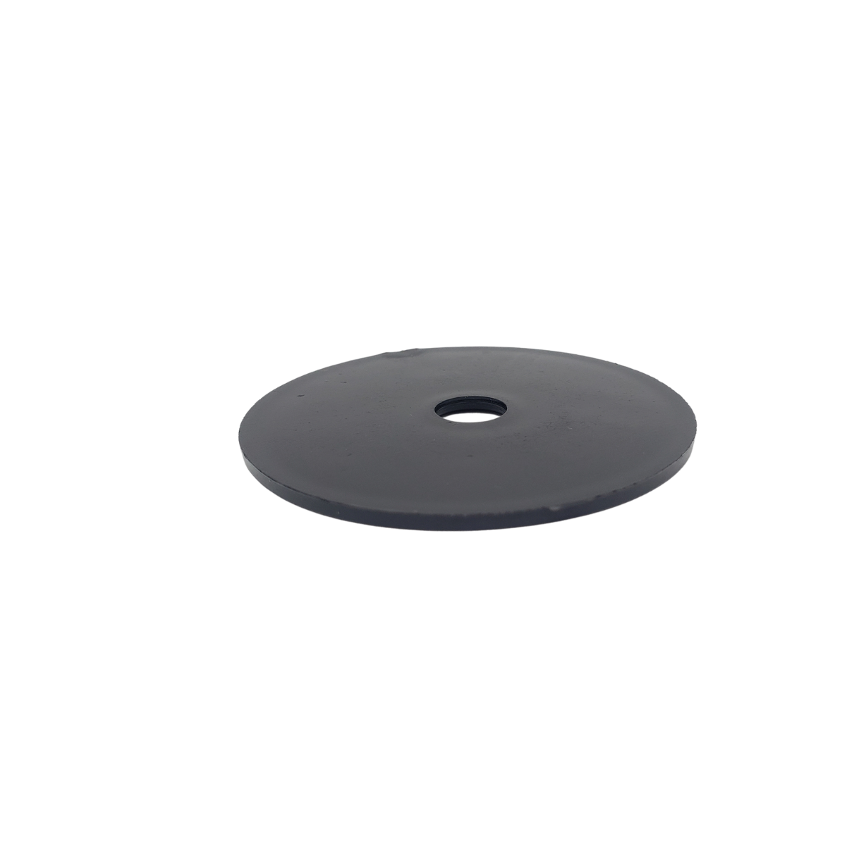 Dark gray round disk with a small center hole on a white background