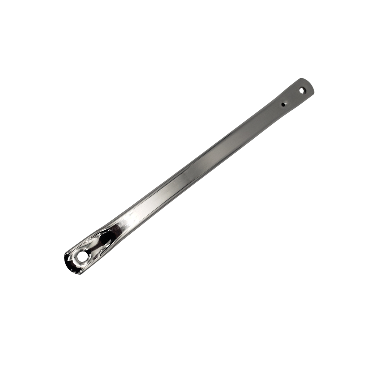 Chrome metal wrench with open end and hole at the handle