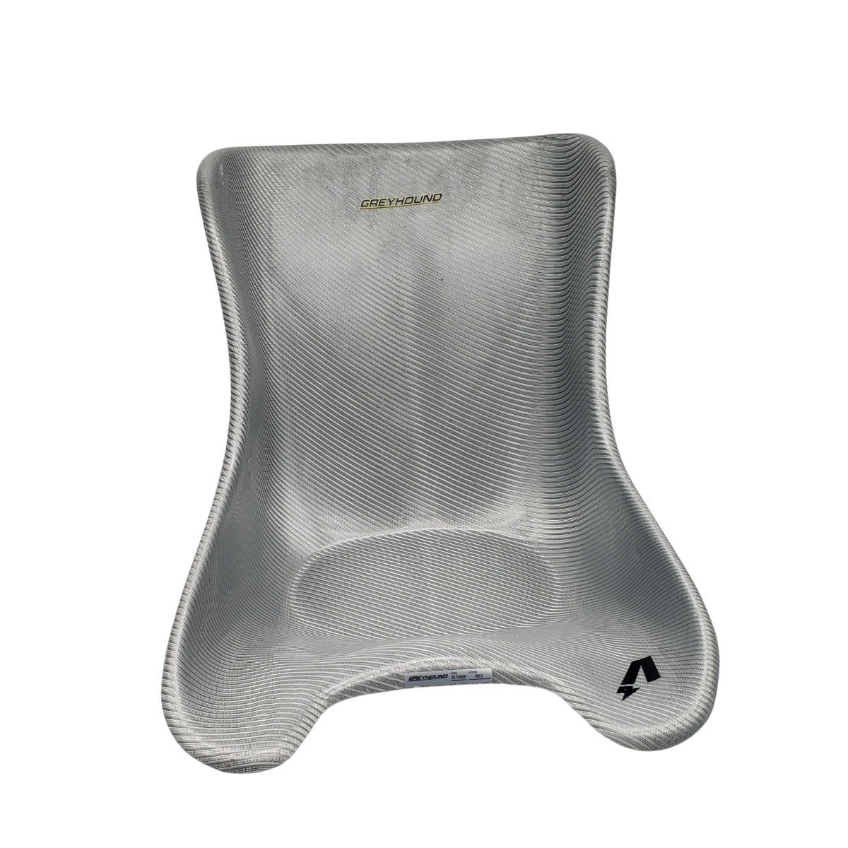Transparent mesh office chair with curved back and seat, shown front view