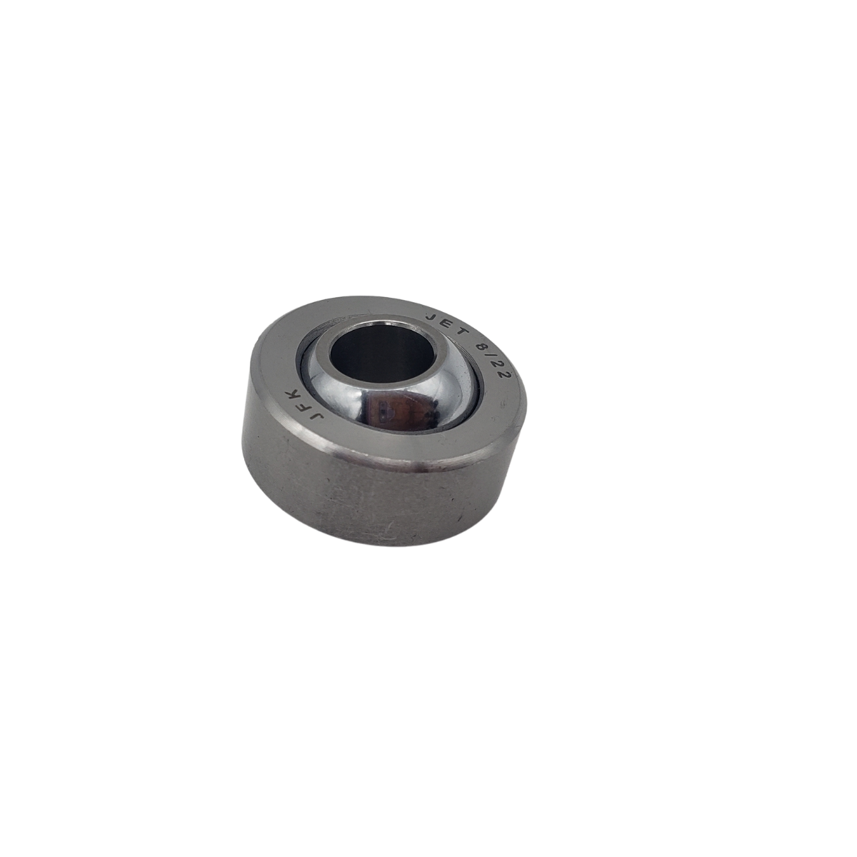 Small silver metal ball bearing on a white background
