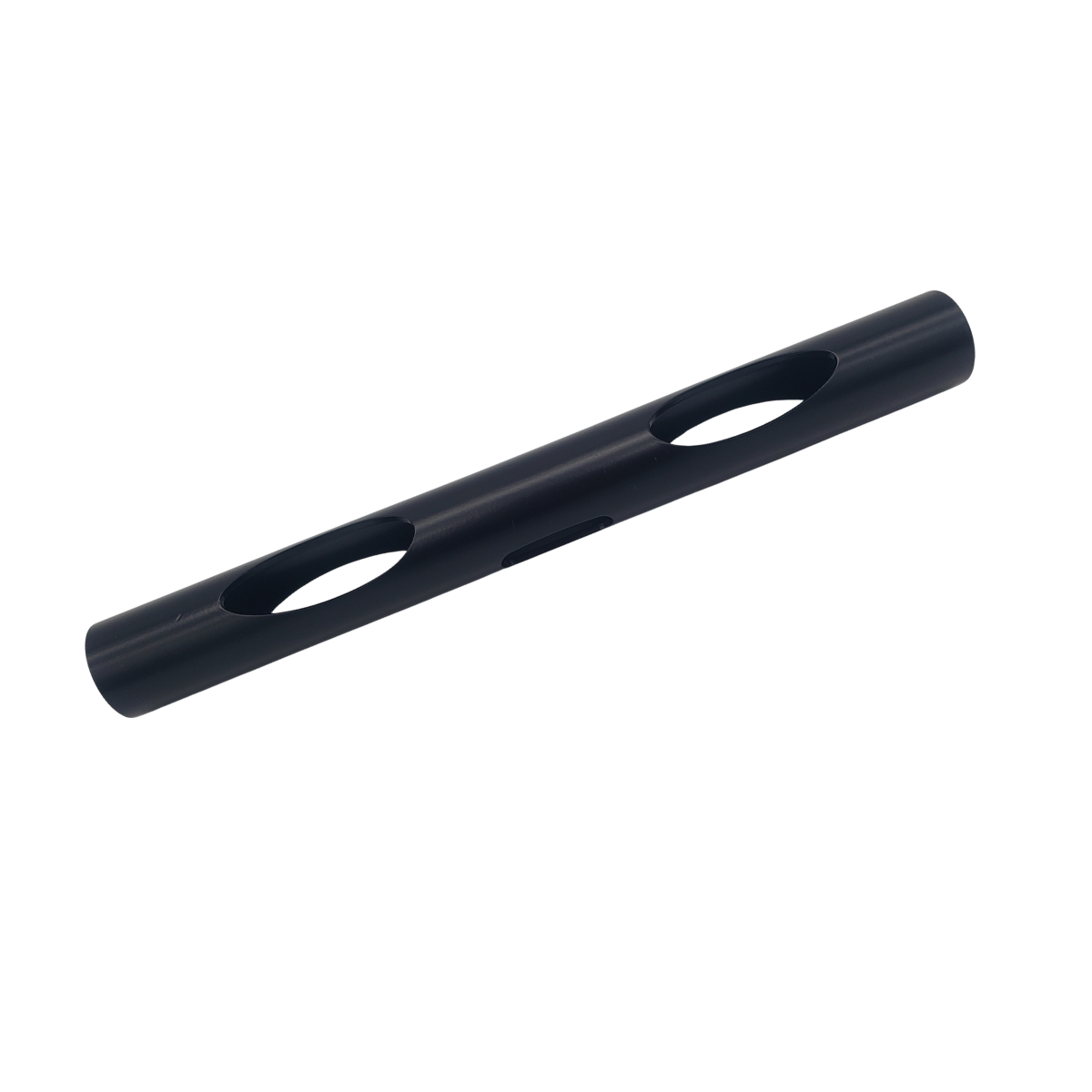 Black cylindrical tube with two oval cutouts, shown on a white background