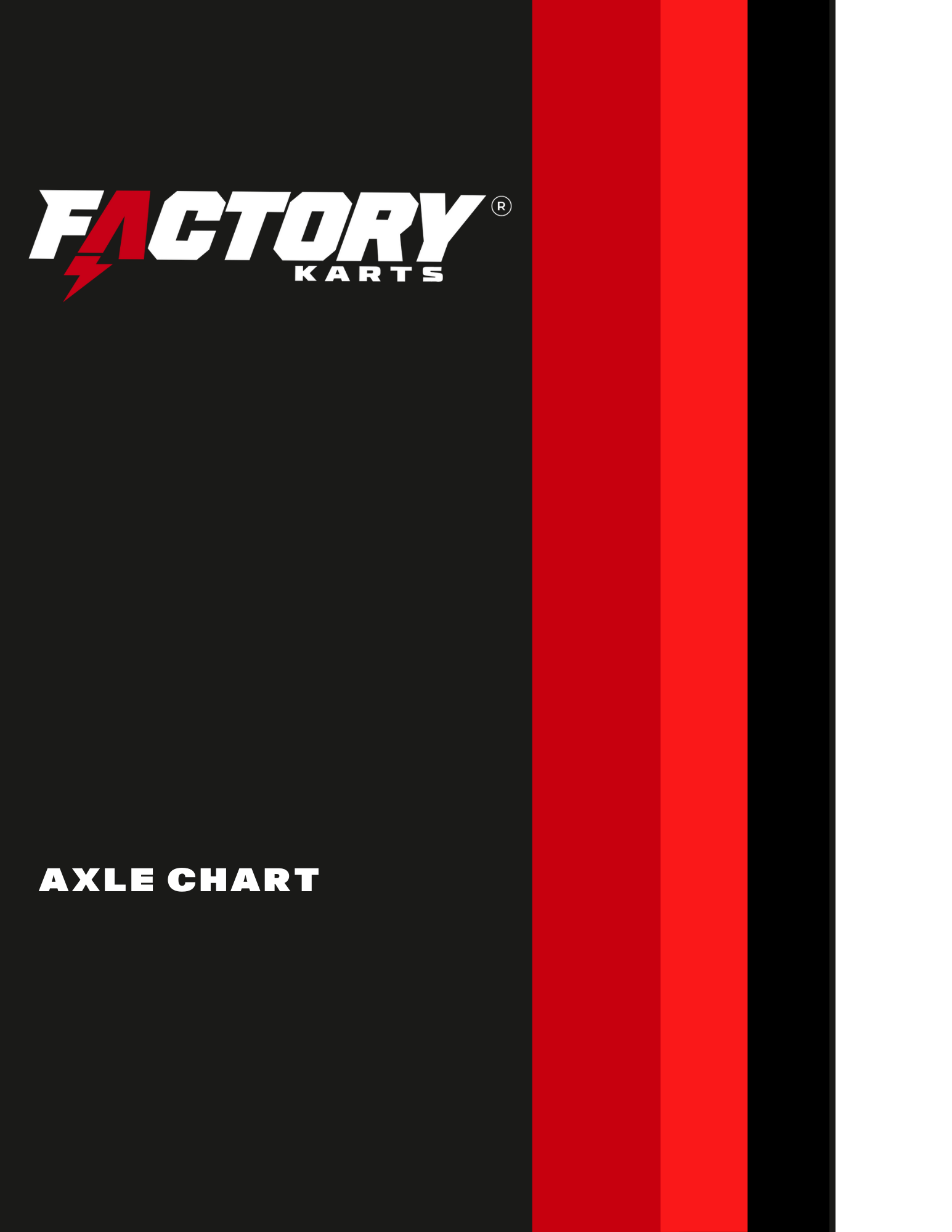 Factory Karts axle chart cover with black, red, and white vertical stripes