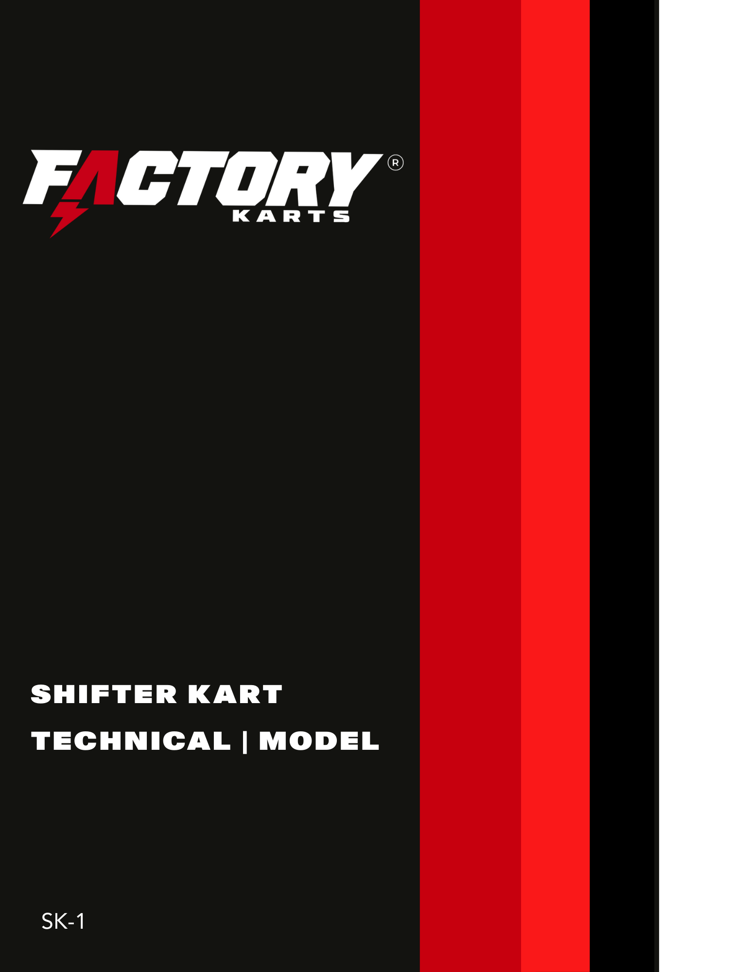 Factory Karts Shifter Kart Technical Model cover with black, red, and white vertical stripes