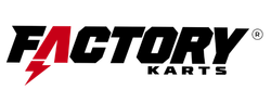 FACTORY KARTS logo in black and red with a lightning bolt design