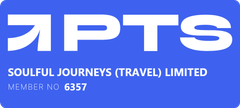 Blue APTS logo card reading “SOULFUL JOURNEYS (TRAVEL) LIMITED” and “MEMBER NO 6357”