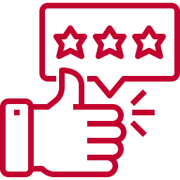 Icon of a hand giving a thumbs up with stars in a speech bubble