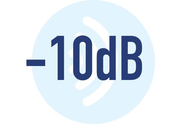 Blue circle with the text -10dB, indicating a decibel reduction.