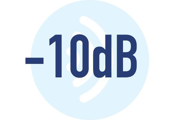 Blue circle with the text -10dB, indicating a decibel reduction.