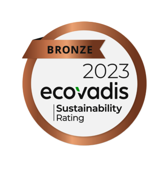 EcoVadis Bronze Sustainability Rating badge for 2023, brown and white circular design.