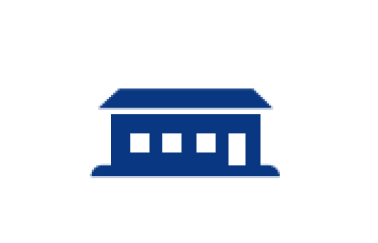Blue building icon with a sloped roof.