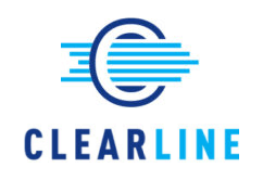 Blue and white Clearline logo: a blue 
