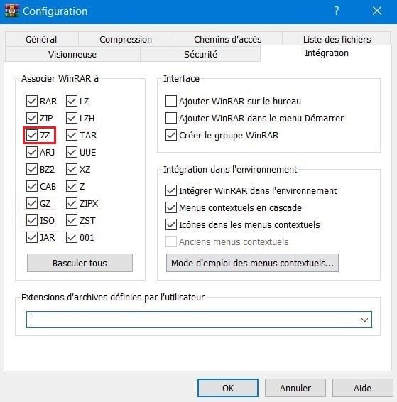 WinRAR ouvre les fichiers 7z