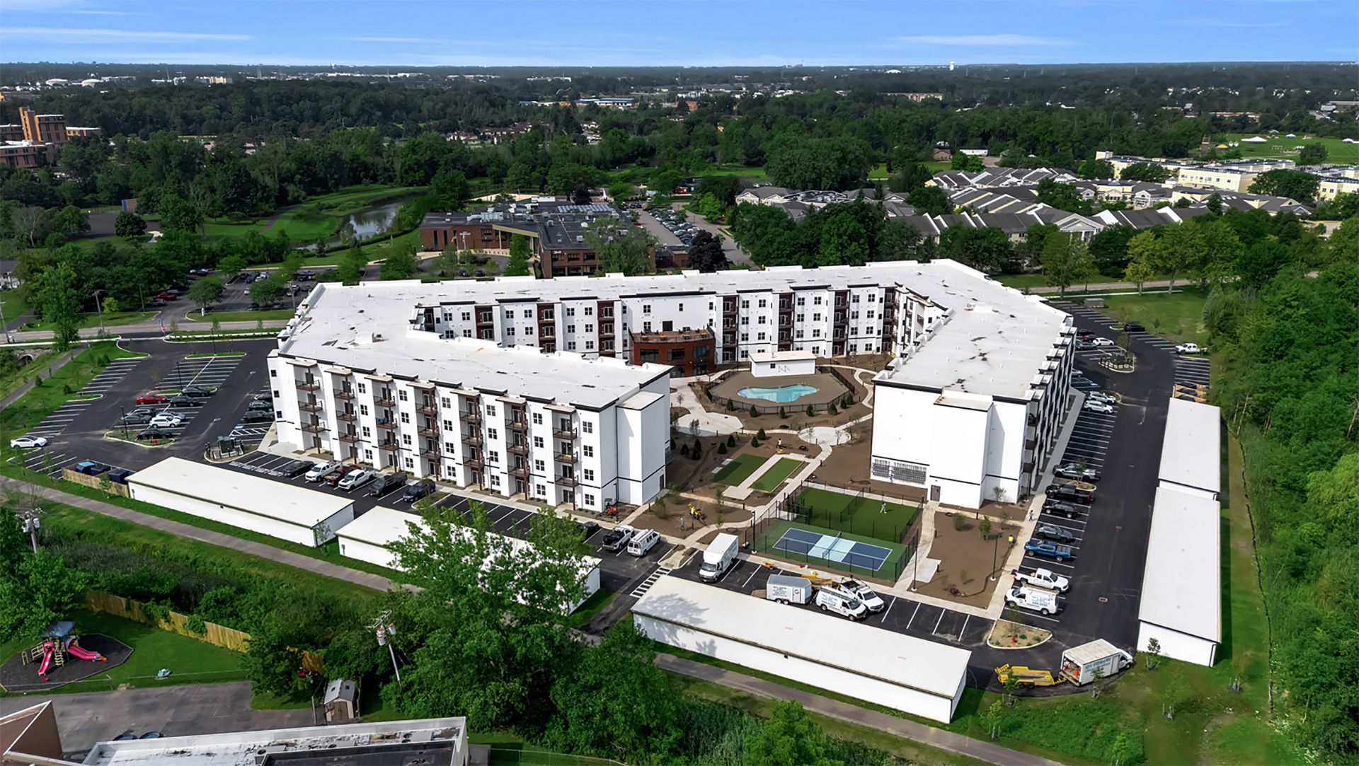 An aerial view of The Frazier under construction