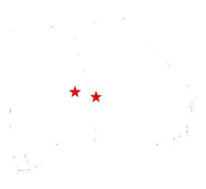 Two red stars are floating in the air on a white background.