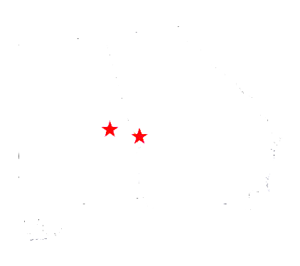 Two red stars are floating in the air on a white background.