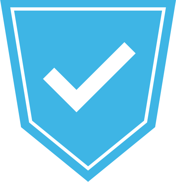 A blue shield with a white gear and a hard hat on it