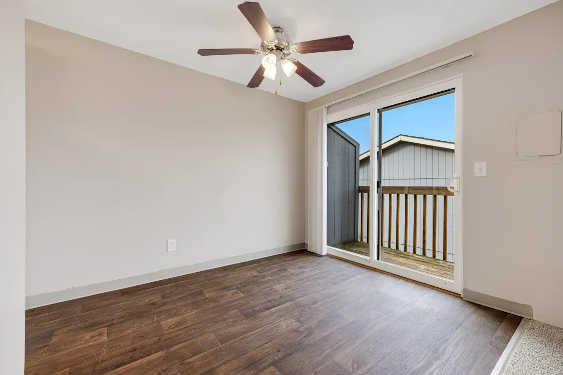Photo of the dining area with a balcony in the background