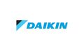 the daikin logo is blue and black on a white background .