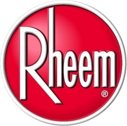 a red circle with the word rheem on it
