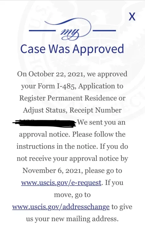 An application to register permanent residence case was approved on October 22 , 2021.