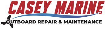Casey Marine logo: Red text over a blue curve, with a propeller graphic. 